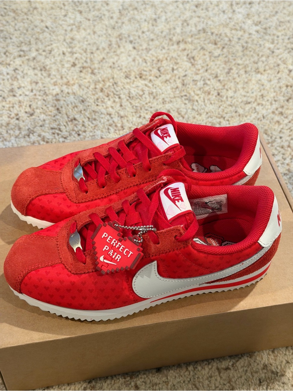 Nike Cortez GS Valentine's Day 2025 Red White Heart Sneakers HV5166-696, 3.5Y